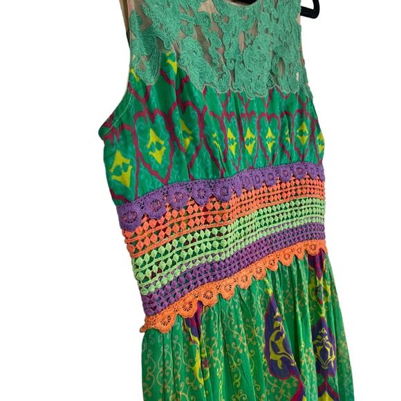 Hemant & Nandita Mintzita‎ Green Silk Maxi Dress Anthropologie Boho Embroidered - Picture 5 of 10